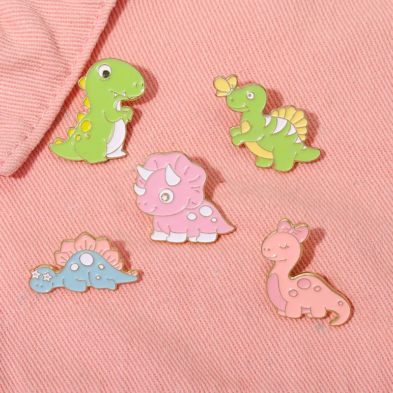 Cartoon Dinosaur Enamel Pin Animal Pterosaur Triceratops Stegosaurus Brooch Badge Cute Lapel Pin Friends Jewelry Gifts Wholesale