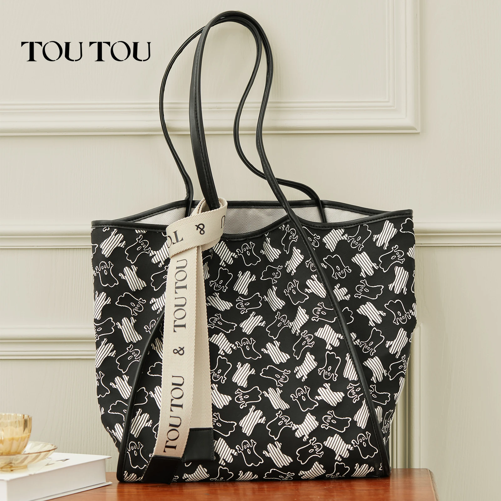 TOUTOU Large Capacity Tote Bag for Women Black Original Designer Brand Shopper Handbag Fashion Single Shoulder Underarm Bag