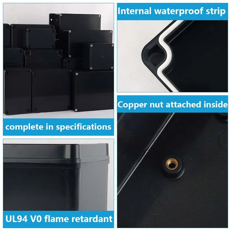 IP67 Waterproof EnclosurBlack Flame retardant box Outdoor ABS plastic black junction box V0 grade flame-retardant power box