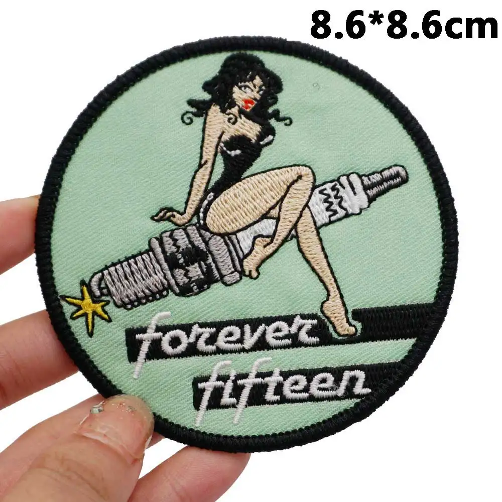 forever fifteen Badge Embroidered Applique Sewing Label punk biker Patches with hook backing