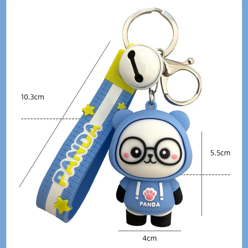 Fun Adorable Sweatshirt Little Panda Doll Keychain Creative Cartoon Doll Pendant Car Key Charms Backpack Decorative Pendant Gift