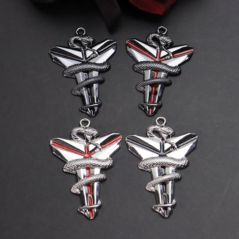2pcs Gothic Snake Wrapped Sword Charms Red Black Enamel Drop Oil Alloy Pendant for DIY Punk Jewelry Making