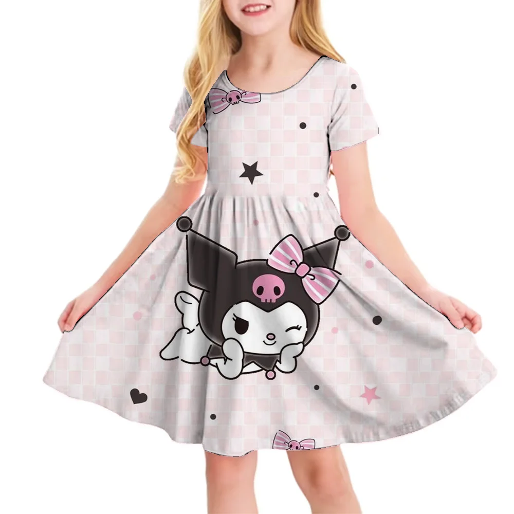 3D Printed Sanrio Hello Kitty Fashion Cartoon Pattern Cute Short Sleeved Dress Cosplay Youth Girl Clothes Kuromi Clothes Sweet