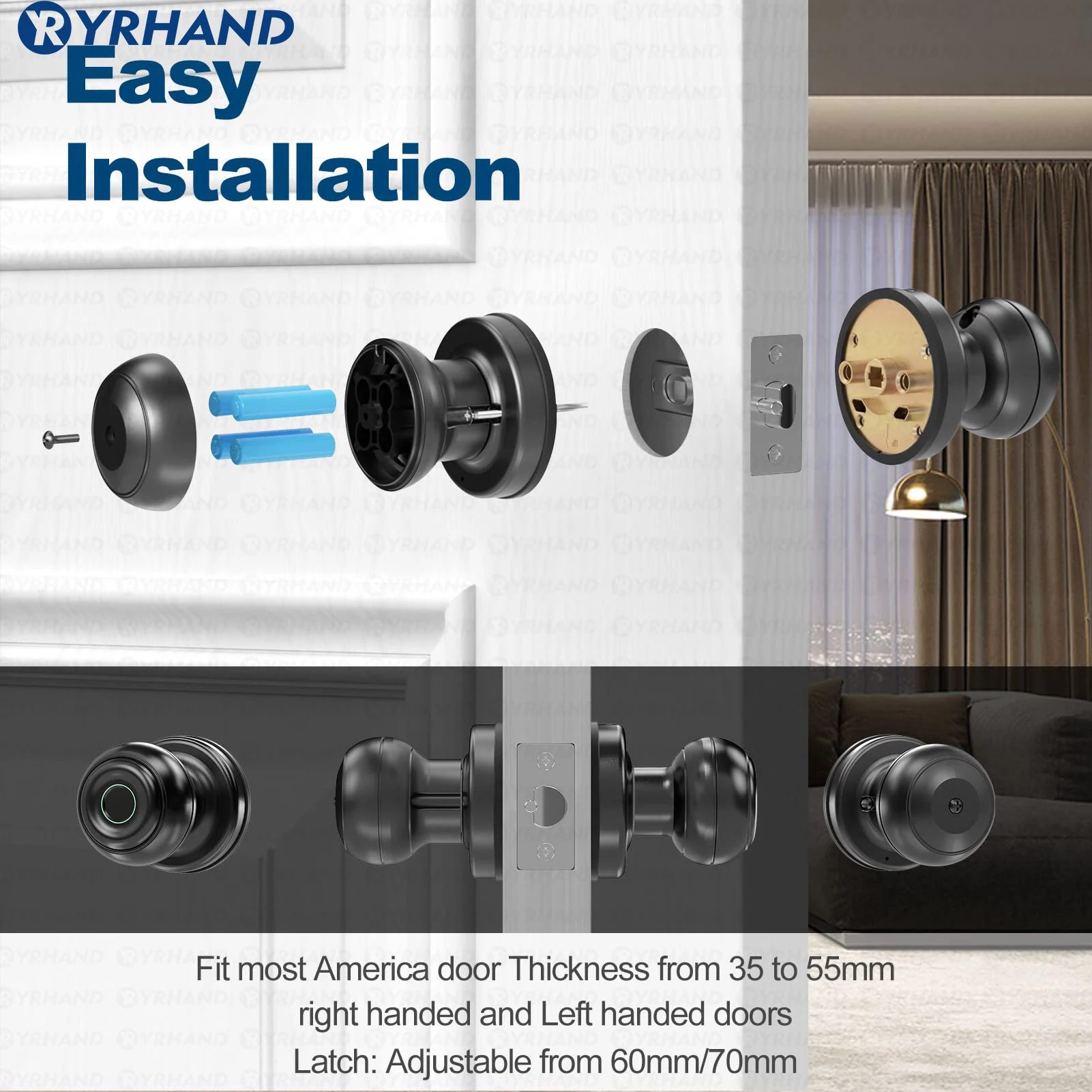 YRHAND Fingerprint Lock para Tuya, à prova d'água Smart Lock, Keyless Entry, Biometric Fingerprint, Key Unlocking, Keyless Unlocking