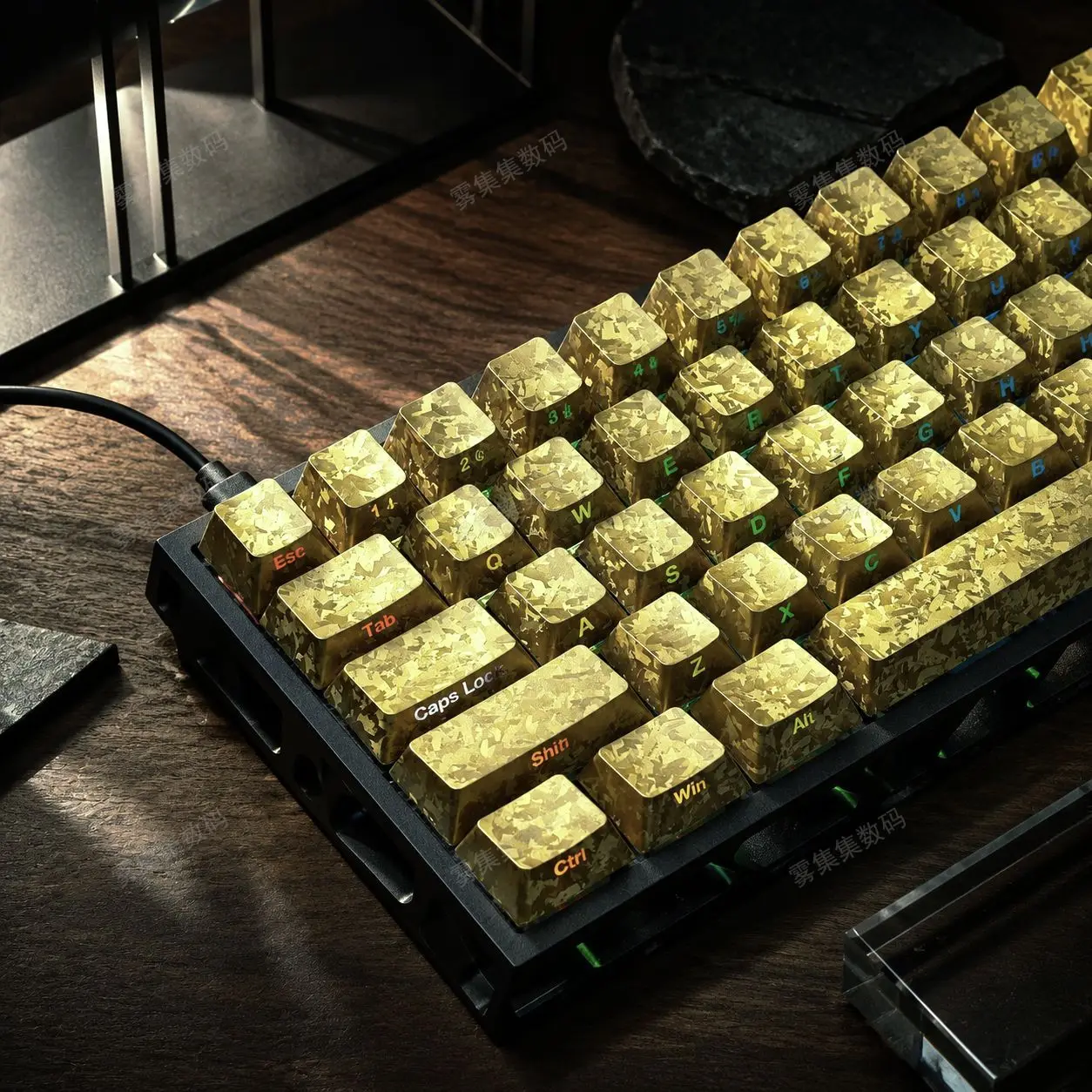 Frost Gold Side-Printed Shine-Through Keycaps Metallic Carbon Fiber Texture Cherry Profile 119-Key for MCHOSE AULA
