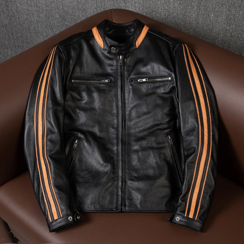 100% Pure Cowhide Motorcycle Jackets Luxury Men's Genuine Leather Jacket Black High Quality Spring Autumn Classic Biker Coat 5XL