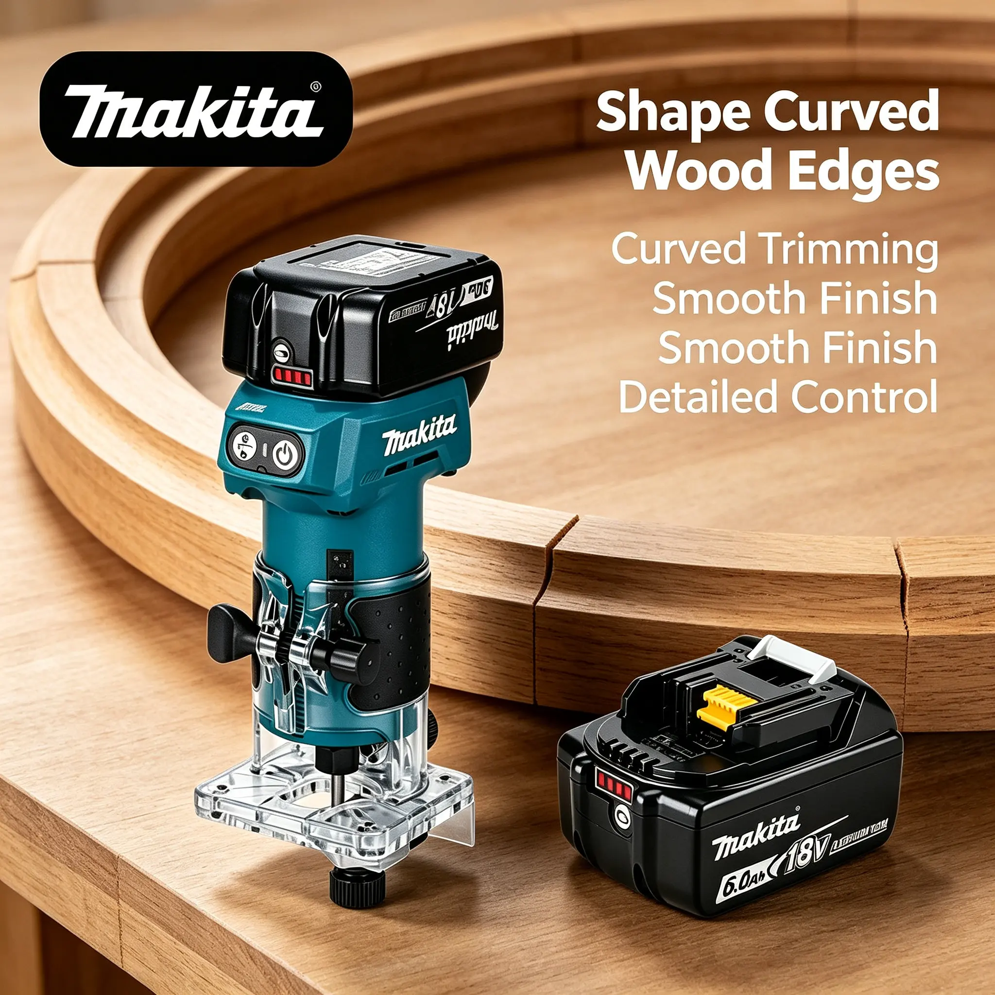 Zuverlässiger Makita DRT52 18V LXT Akku-Kompaktfräser – kabellose Holzbearbeitungslösung für präzises Kantenprofilieren, Nutenfräsen, Schlitzfräsen bei Vor-Ort-Tischlerarbeiten und für private