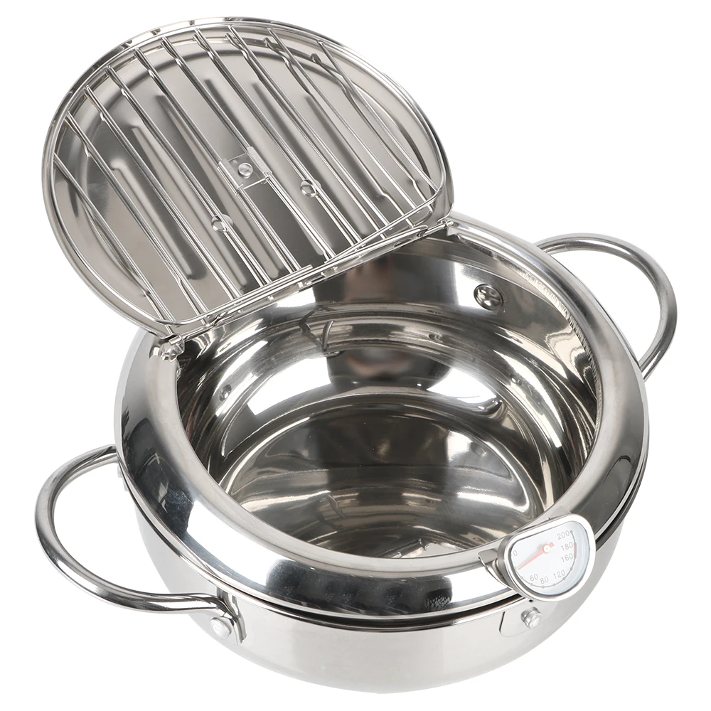 

Deep Frying Pot 304 Stainless Steel 2 Handles 2.2L Tempura Fryer Pan Kitchenware With Thermometer and Lid Cooking Tool
