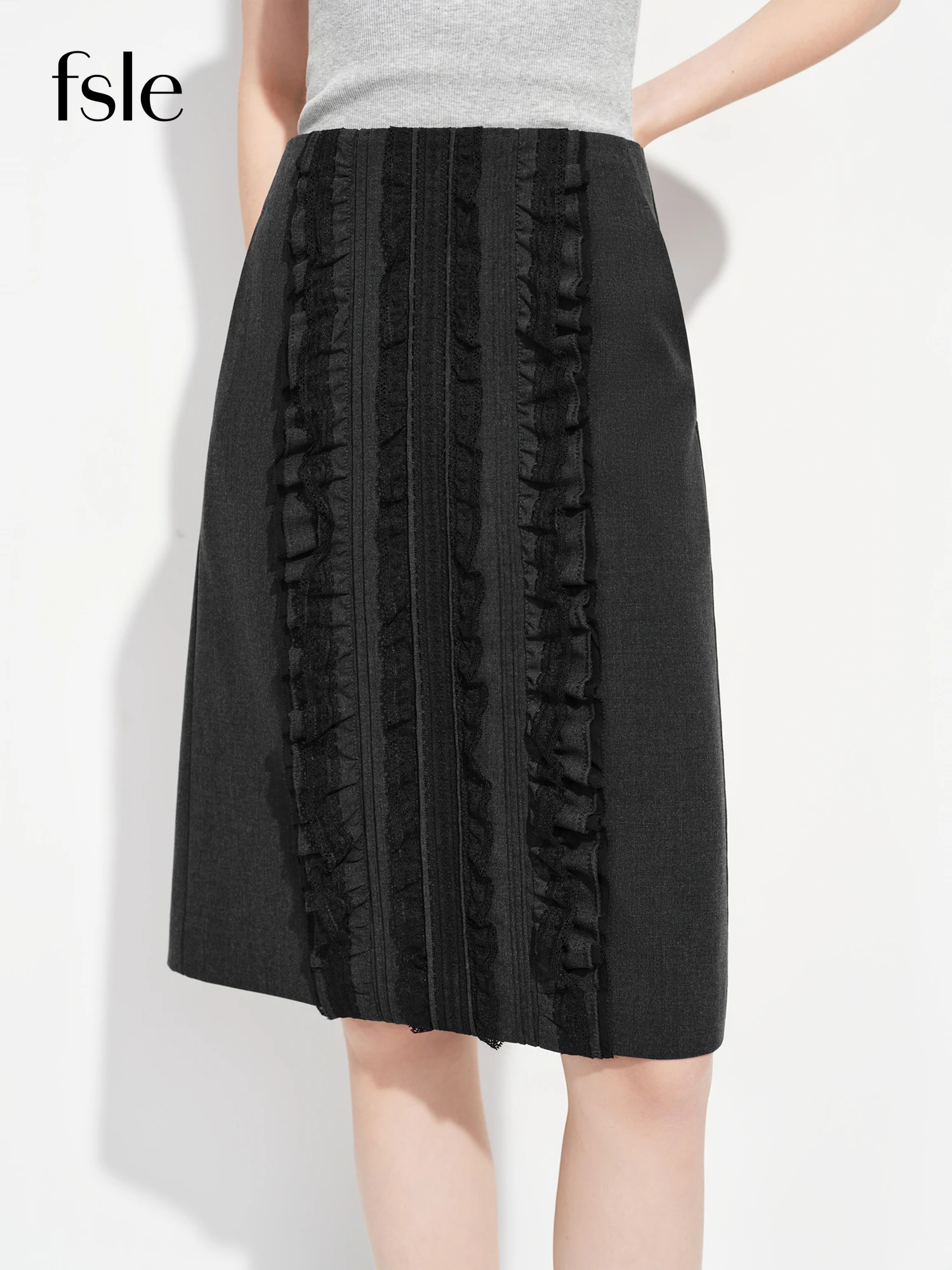 

Юбка-миди FSLE в стиле ретро для женщин, облегающая, с кружевной отделкой и деревянным воротником, новинка весны 2026, с завышенной талией