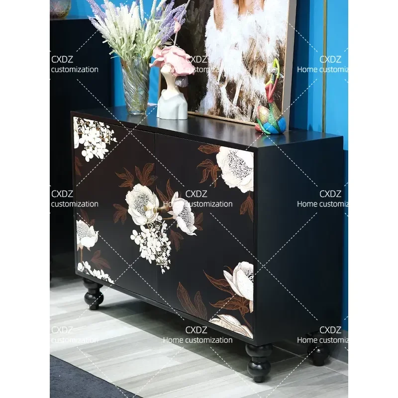 Medieval Solid Wood Entrance Cabinet Living Room Partition Screen Dining Sideboard Entryway Storage Console Table for Home