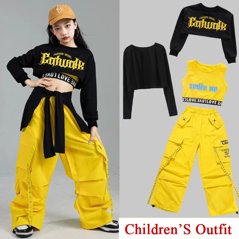 New Chidren Kpop Stage Outfits Girls Jazz Clothing Kids Hip Hop Dance Costume Ballroom Dance Clothes Street Dancewear XS8890