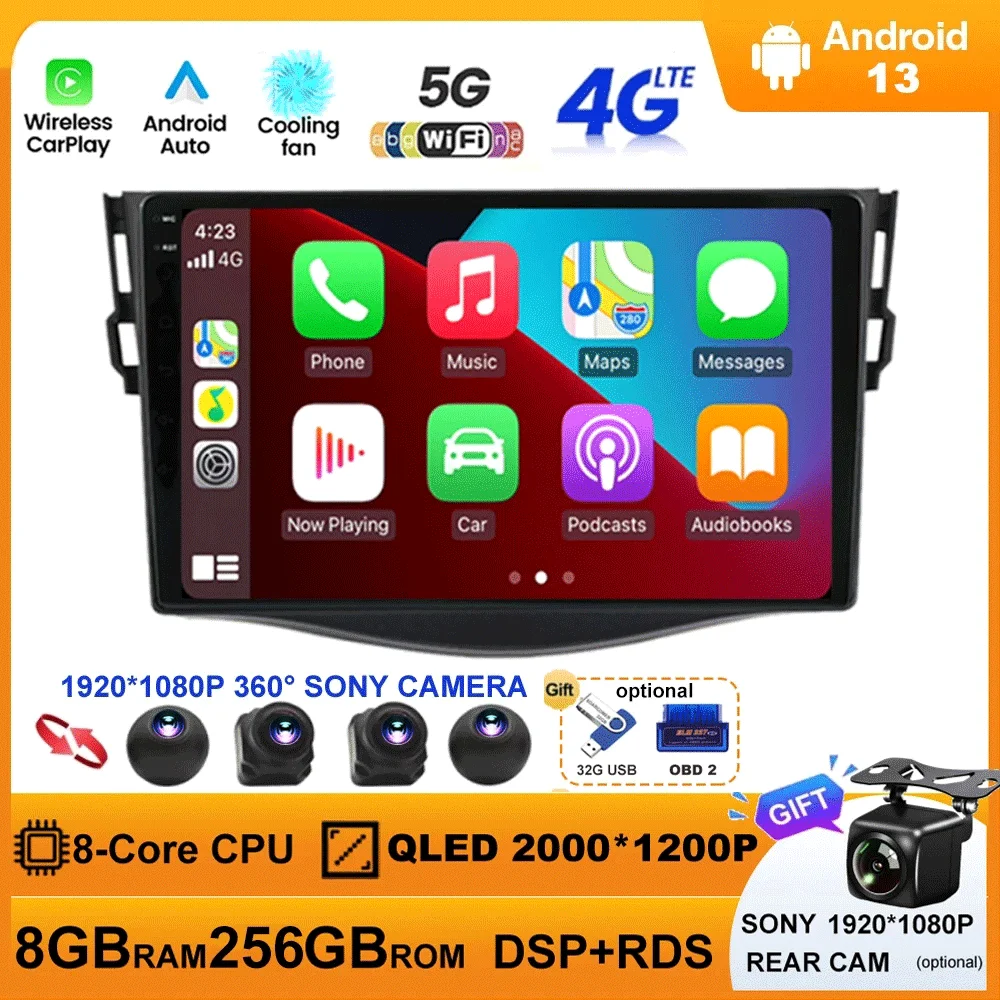 

Android 13 For Toyota RAV4 2005-2013 2Din Stereo Autoradio Carplay Car Radio Multimedia Video Player BT DSP RDS WIFI 360 Camera