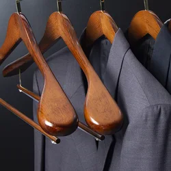 Multifunctional Coat Hanger Wooden Retro Wide Shoulder Flocking Rod Clothes Drying Support Bedroom Closet Wardrobes Organizer