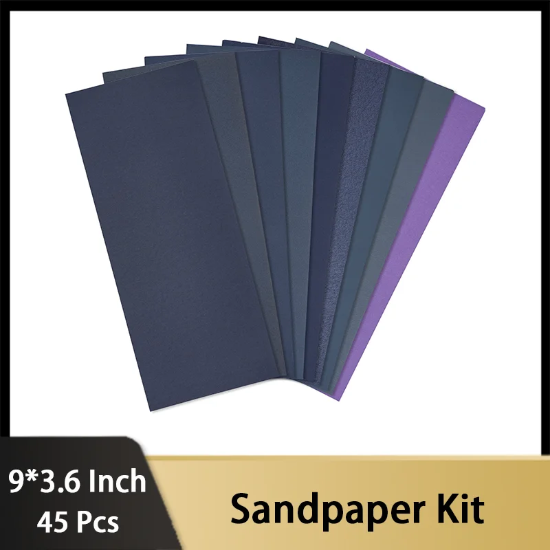 

45 Pcs 9 × 3.6 inch Wet & Dry Rectangular Sandpaper Kit for Fine Grinding and Polishing of Craft or Artwork Home Decoration