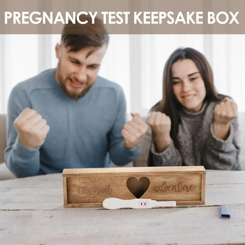 Pregnancy Wooden Announcement Gifts Pregnancy Test Keepsake Box with Slide Cover Surprise Announcement Gift with Word to Husband