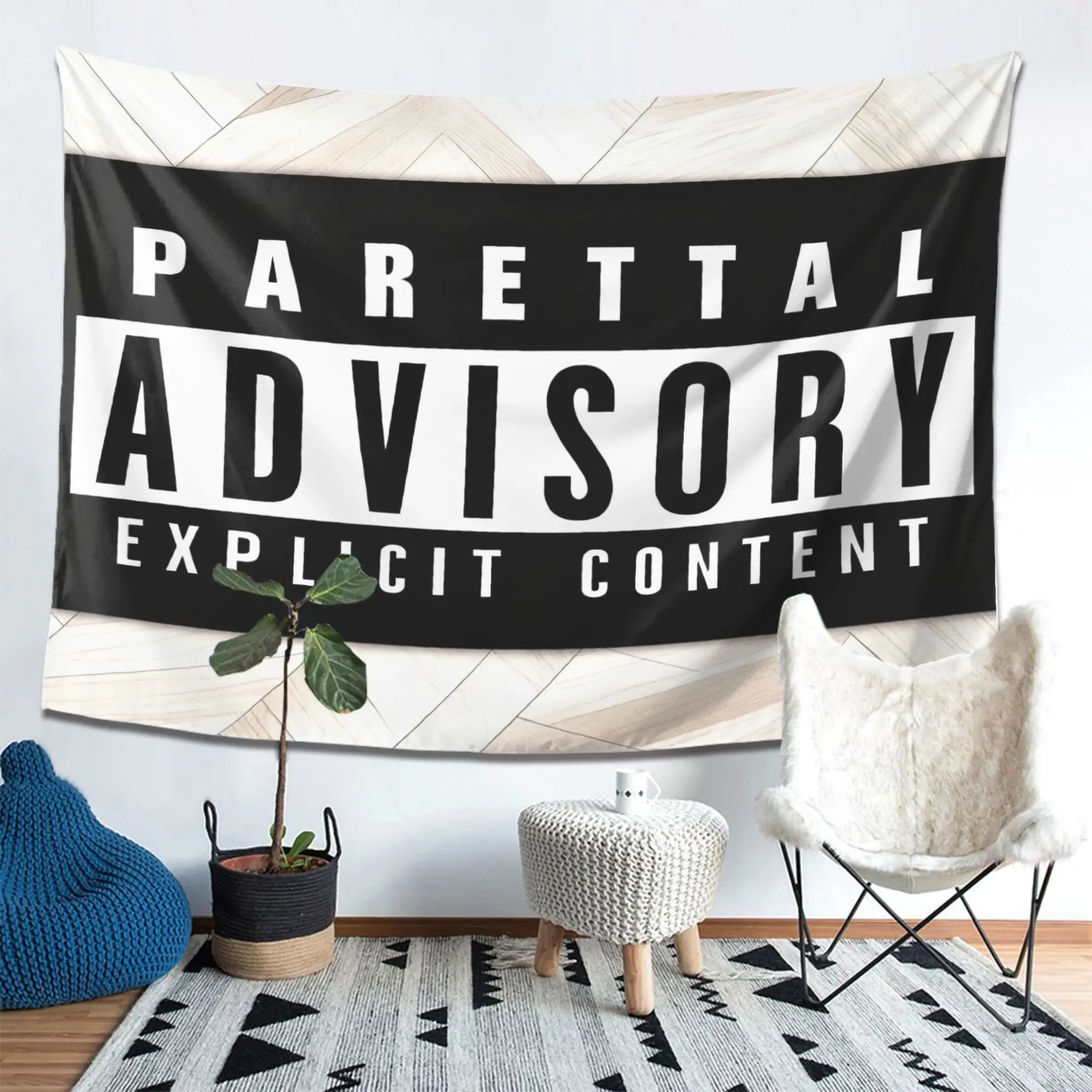 Parental Advisory Explicit Content Warning Tapestry Wall Hanging Banner Art Funny Pop Culture Decor Sign Hipster Room Decor