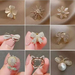 Mini Cute Clover Flower Bow Bee Brooches for Women Girls CZ Crystal Rhinestone Lapel Pin Sweater Coat Clothing Kawaii Korean