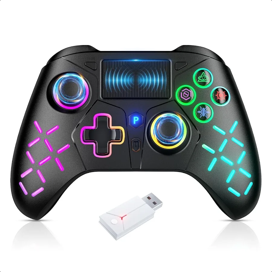 

LED Wirel Controller for PS5 PS5 Pro PS5 Slim with 2.4G Adapter Compatible with PS4 Switch Windows Dual Vibration Gamepad with