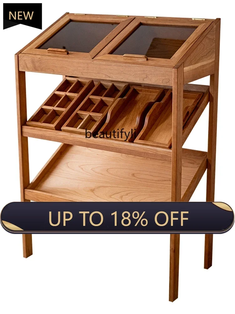 

P178 Red Cherry Solid Wood Inclined Cabinet Storage Rack Showcase Wine Cabinet Japanese Floor Display Stand Decoration Shelf