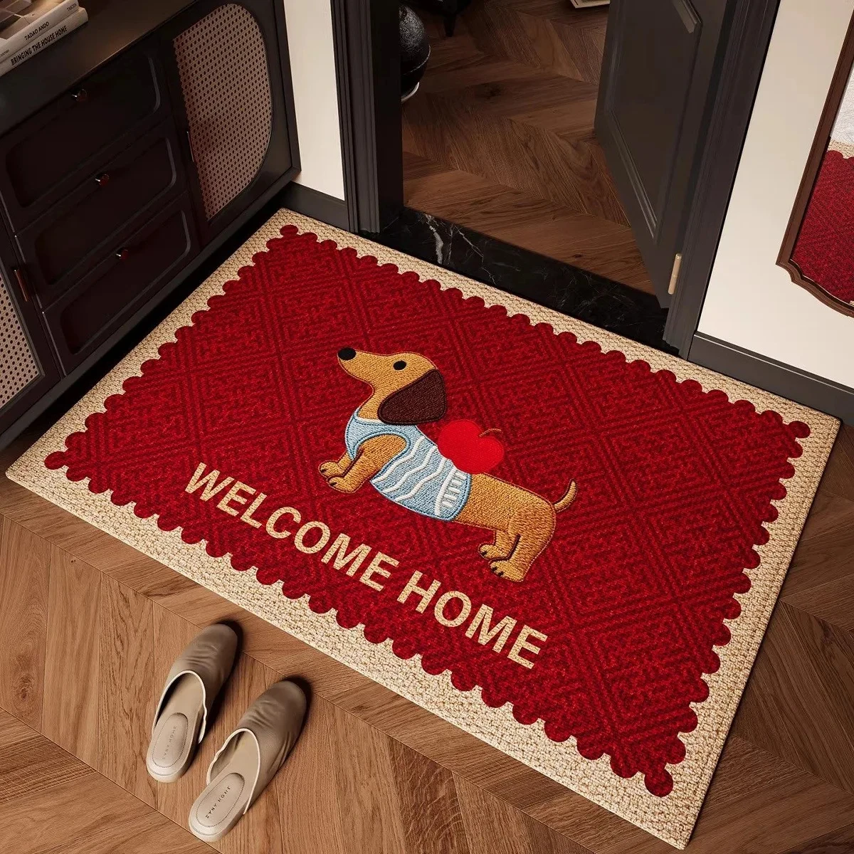 Vintage Dachshund Willkommen Zuhause Fußmatte, rutschfester Teppich, geeignet für Wohnzimmer, Schlafzimmer, Badezimmer, Ferienhausdekoration