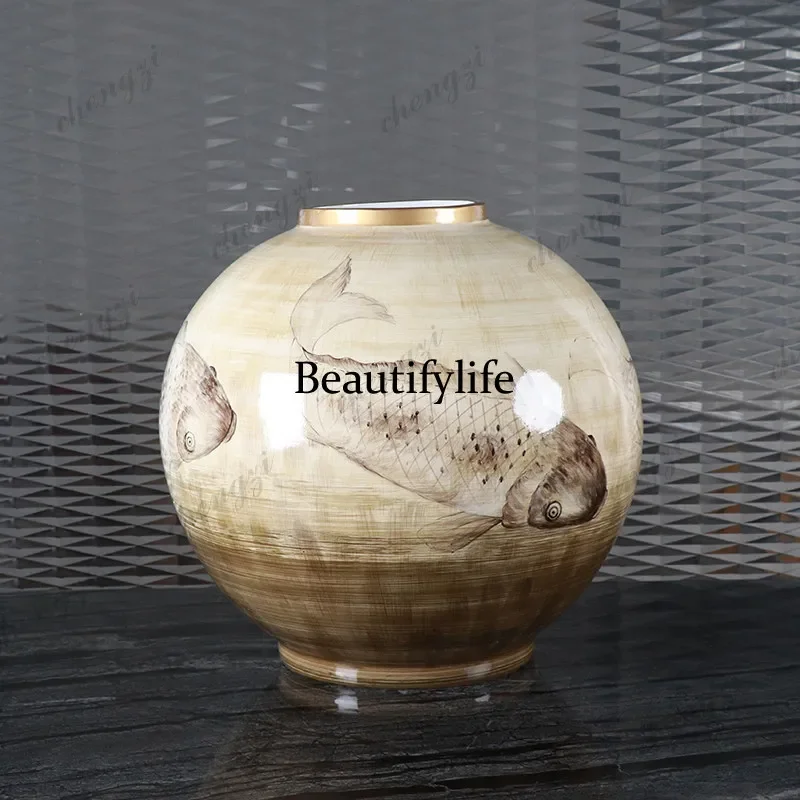 dd182Modern new Chinese classical painting, ceramic flower ware, living room entrance bogu frame vase ornament