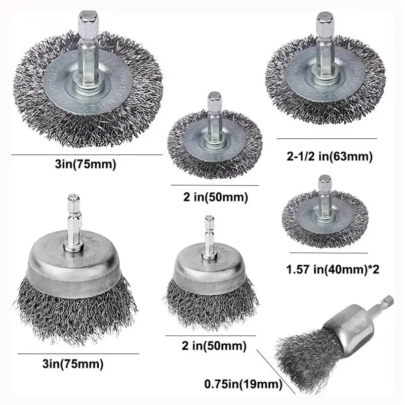 FLYY-24-teiliges Drahtbürsten-Set mit 1/4-Zoll-Sechskantschaft, grob geriffeltes Drahtbürstenrad aus Kohlenstoffstahl zur Rostentfernung – Detail 6