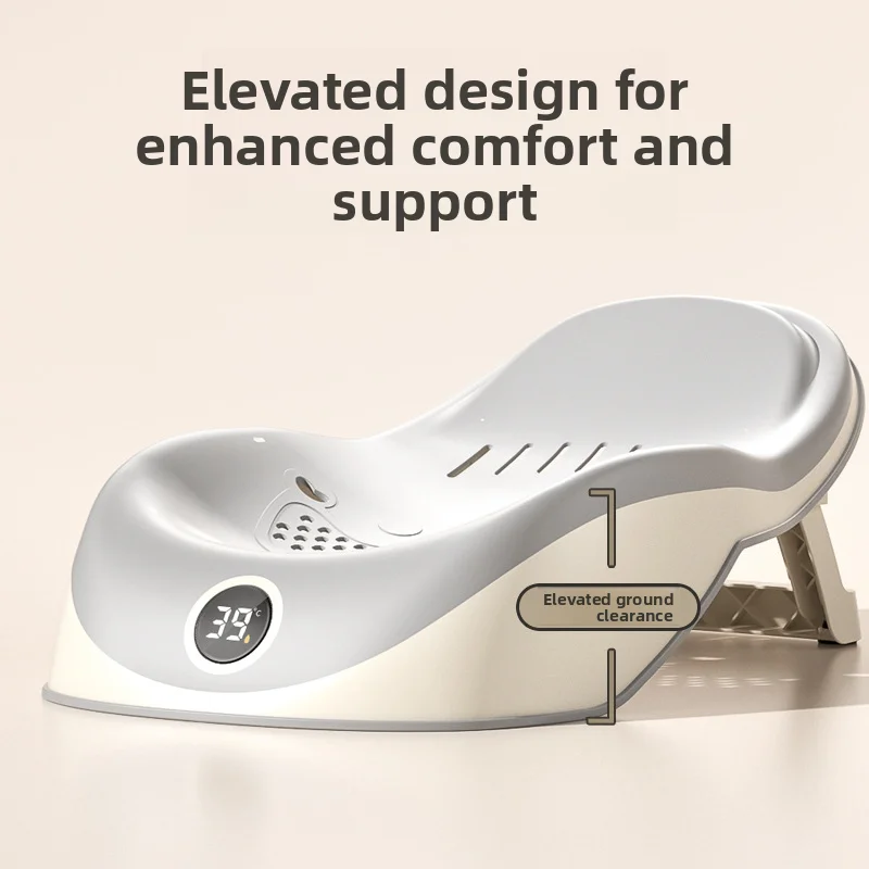 Infant Bath Support with Digital Temperature Display, Soft TPE Material, Elevated Design Baby Bath Bed for Safe Bathing