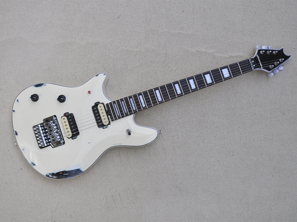 Left Hand 6 Strings White Relic Electric Guitar with Humbuckers Pickups,Rosewood Fretboard