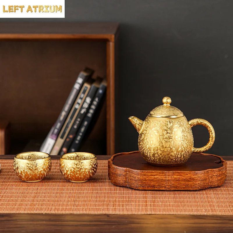Colorful gilt kung fu teapot household high-end dragon egg pot retro kung fu tea set tea golden pot gift