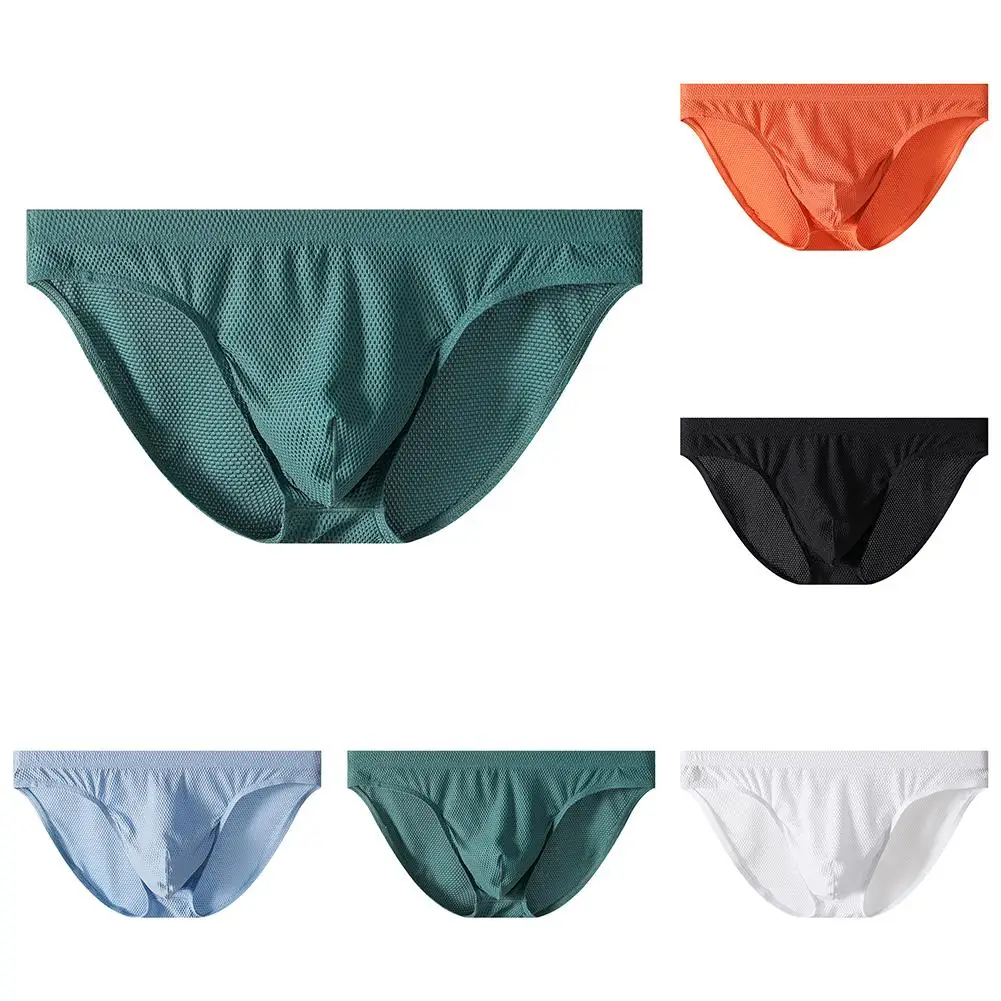 

Fashion Sexy Men Underwear Comfortable U Convex Pouch Panties Ice Silk Elastic Breathable Briefs For Man