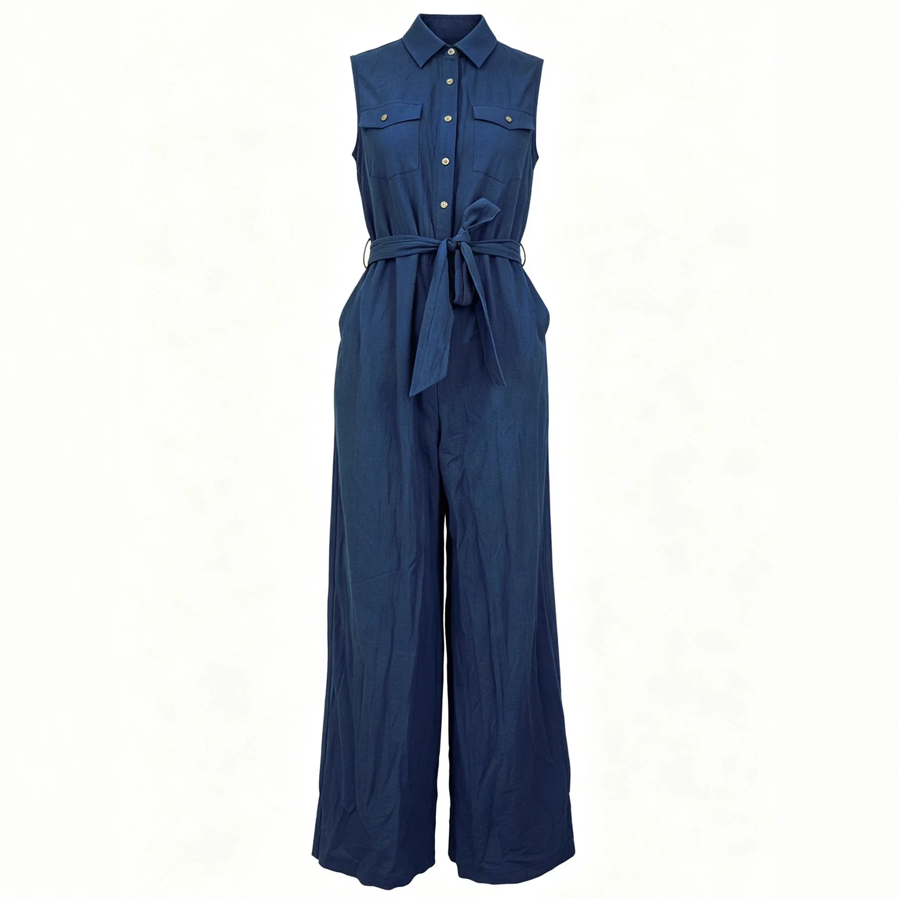 Greenora LN1993 Cross-border European And American Blue Fashion Sleeveless Casual Semi-cardigan Straight Trousers Waist Belt Poc