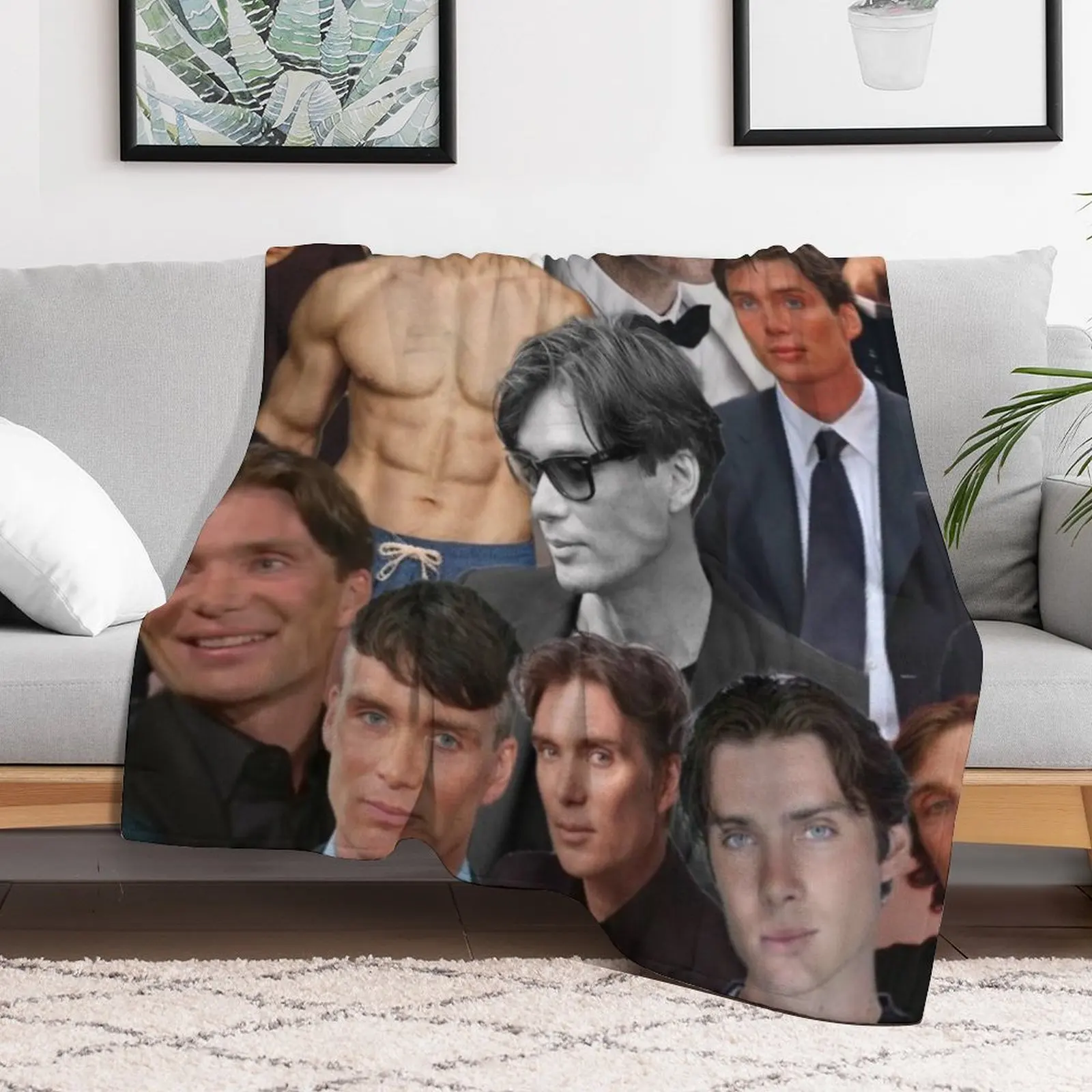 Cillian Murphy photo collage Throw Blanket Softest funny gift Designers Blankets