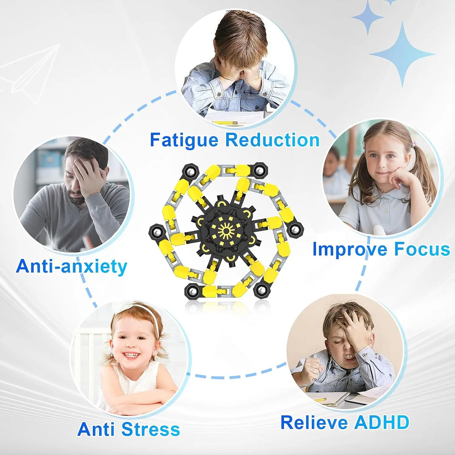 変形可能なスピナー、9個の面白い感覚フィジェットおもちゃ、大人向け変形チェーンDIYロボットスピナー、指先ストレス解消ジャイロおもちゃ