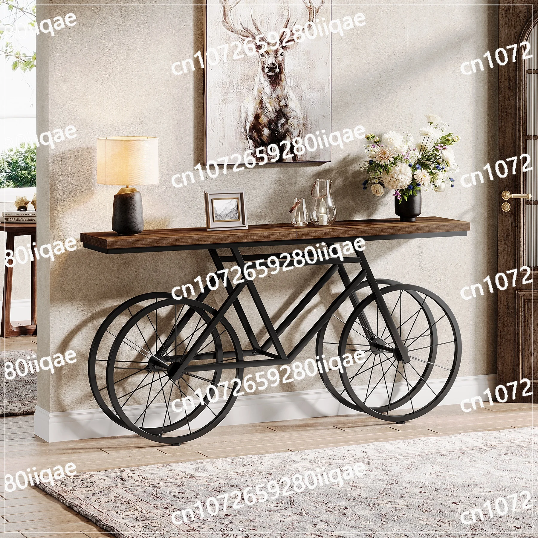 طاولة وحدة التحكم 70.9 بوصة طاولة أريكة طويلة جدًا مكتب مدخل خشبي ومعدني لغرفة المعيشة أثاث ديكور قاعدة دراجة جديدة #3