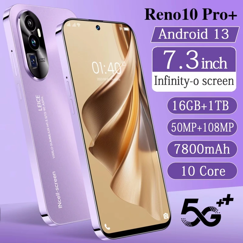 هاتف ذكي Reno10 Pro+ 5G: شاشة 7.3 بوصة HD+ سعة 16 جيجابايت + 1 تيرابايت وكاميرات مزدوجة بدقة 108 ميجابكسل + 50 ميجابكسل وبطارية 7800 مللي أمبير في الساعة سنابدراجون 8 Gen 2 Android 13 #1