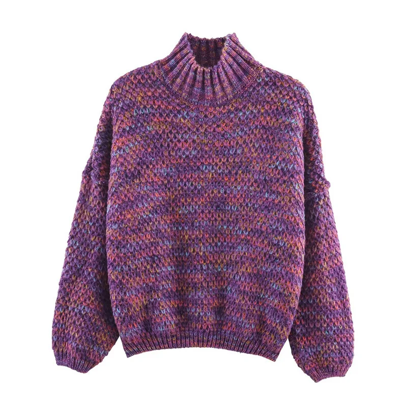 المرأة أفضل 2025 شتاء نمط جديد بلون طويلة الأكمام نصف عالية الرقبة كابل متماسكة فضفاض البلوز موضة عادية متعددة الاستخدامات #3