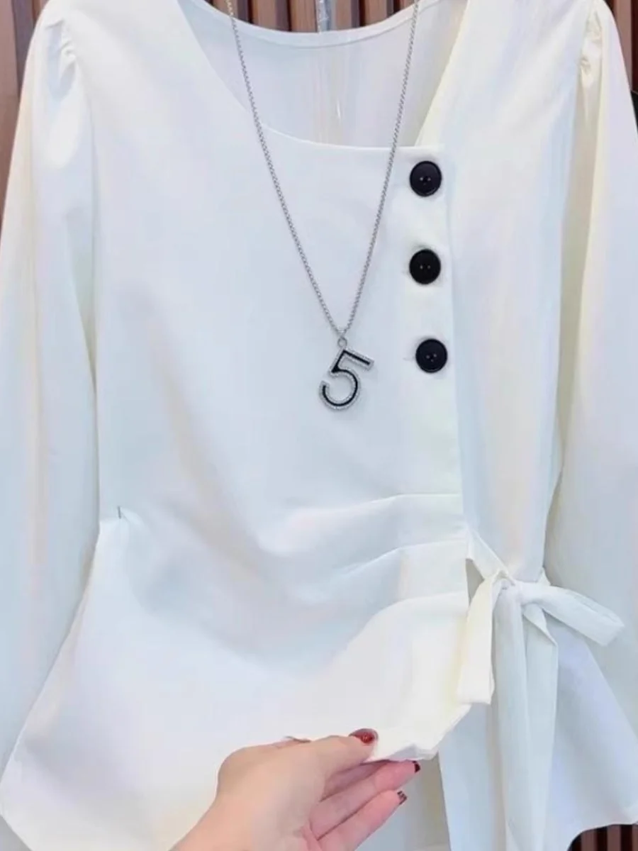 

Высококачественный японский асимметричный женский топ Sle Long Sve irt Cover up Faionable Design Sense для больших размеров