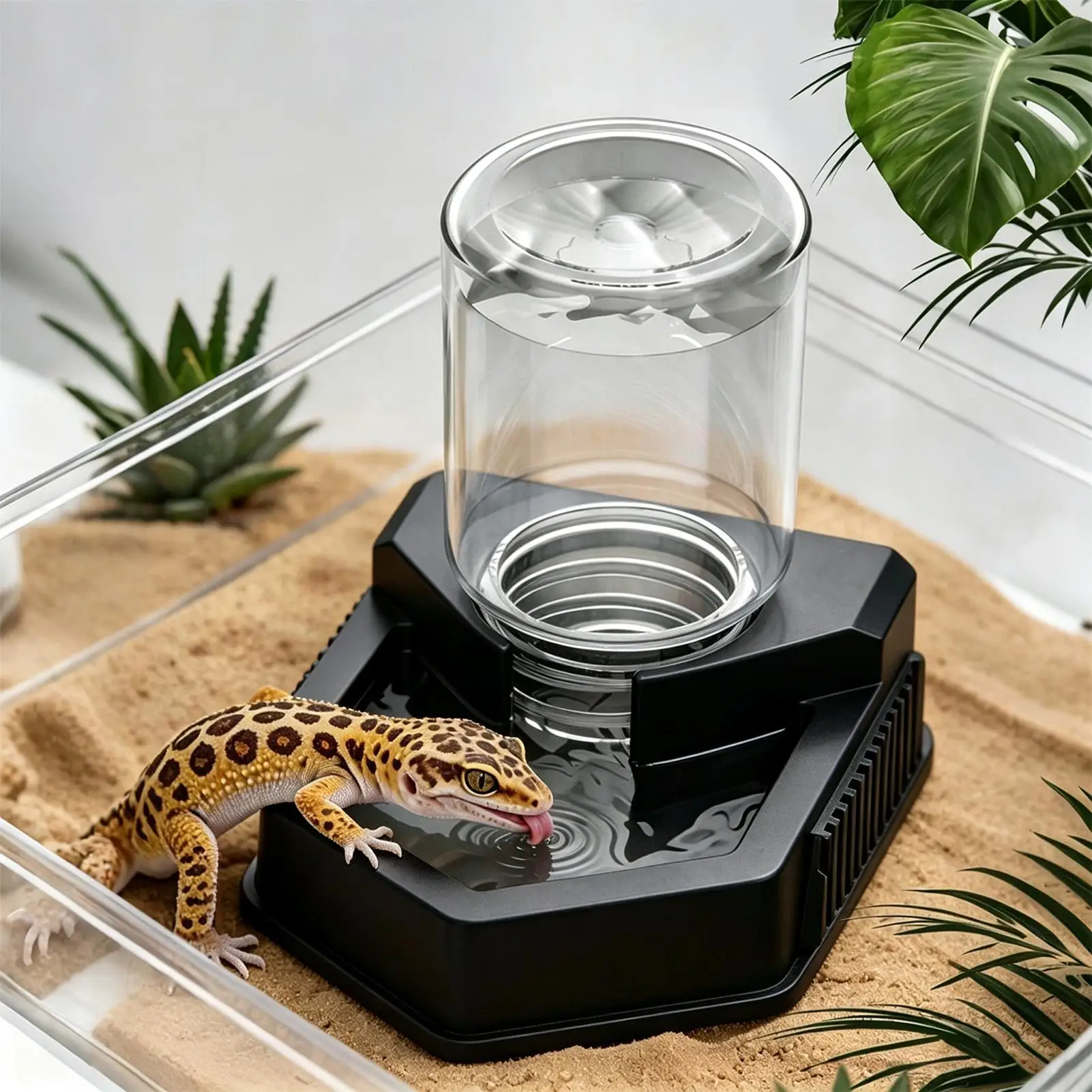 Automatischer Reptilien-Wassernapf, wiederverwendbarer Behälter, kreative Futterstation, Dekoration, Trinkwerkzeug für Schlangen, Schildkröten, Geckos – Detail 1