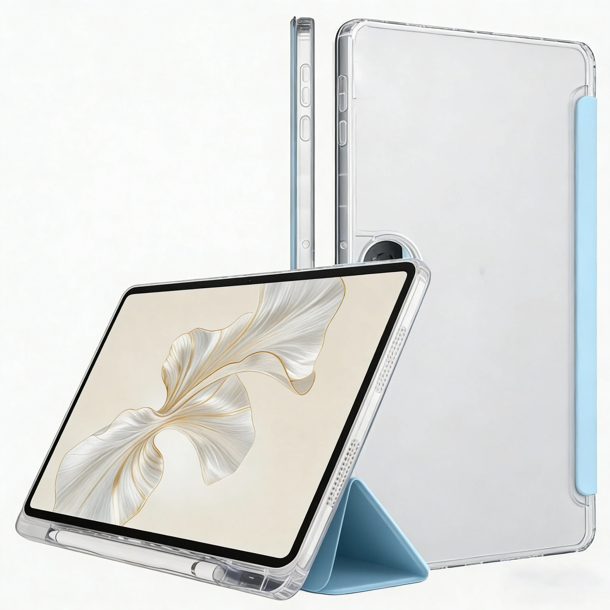 Transparent Acrylic Tri-Fold Protective Case with Pen Slot for Huawei Honor Pad 10 12.1-inch (2025) / Pad 9 12.1-inch (2023)
