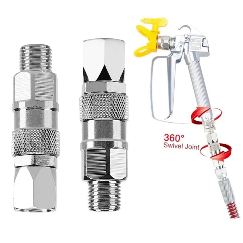 DT16 4pcs 1/4-Inch 360-Degree Swivel Joint for Airless Paint Sprayer, Stainless Steel Rotating Connector for Graco Sprayer Hose