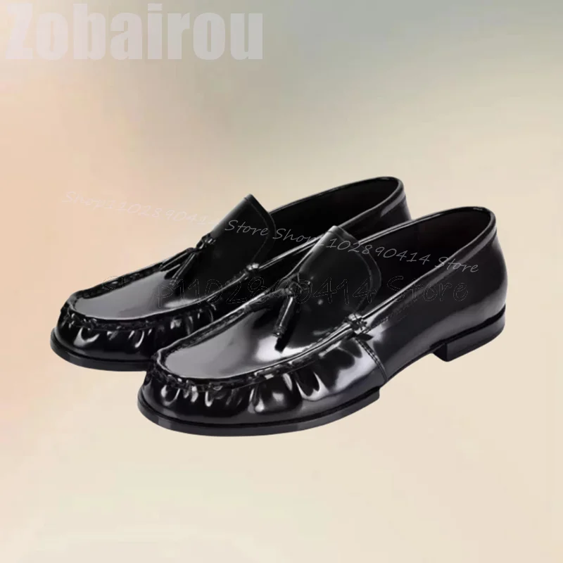 Black Leather Tassels Pleated Design Penny Loafers Fashion Slip On Men Shoes Luxury Handmade Party Feast Office Men Casual Shoes