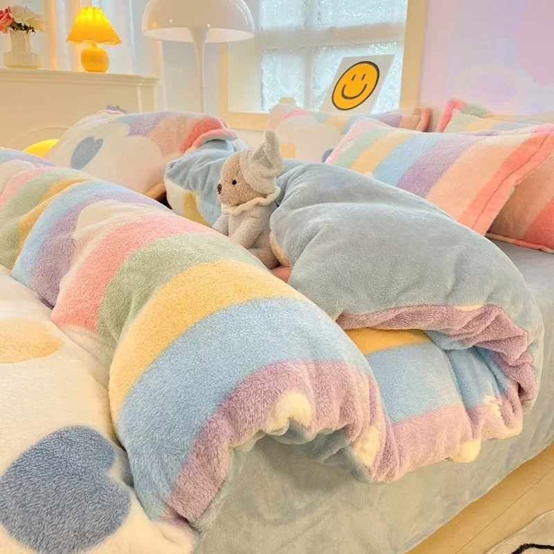 Winter Flannel Duvet Cover Fashion Dual-color Soft Warm Quilt Cover Cozy Thick Comforter Cover for Adults Children Queen King