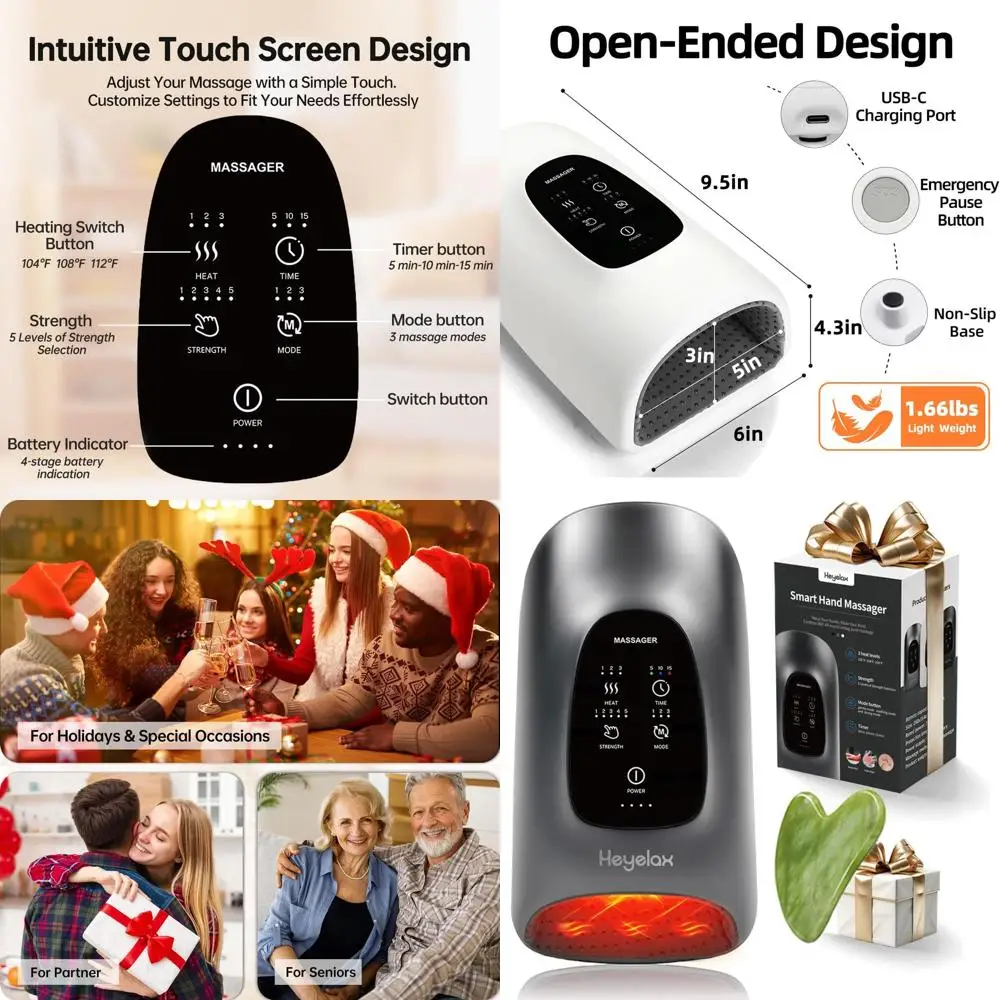 

Heated Compression Hand Massager for Arthritis & Carpal Tunnel, Pain Relief Therapy Device, Ideal Christmas Gift for Men & Women