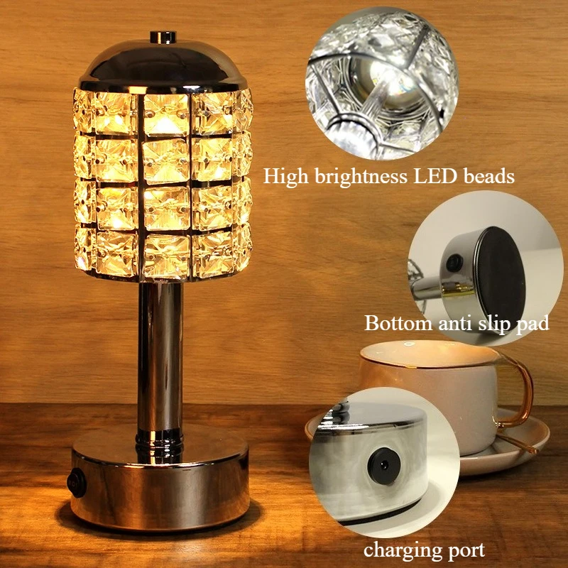 Nice Led Rechargeable Table Lamp Crystal Night Lights Minimalist Bedside Lamp