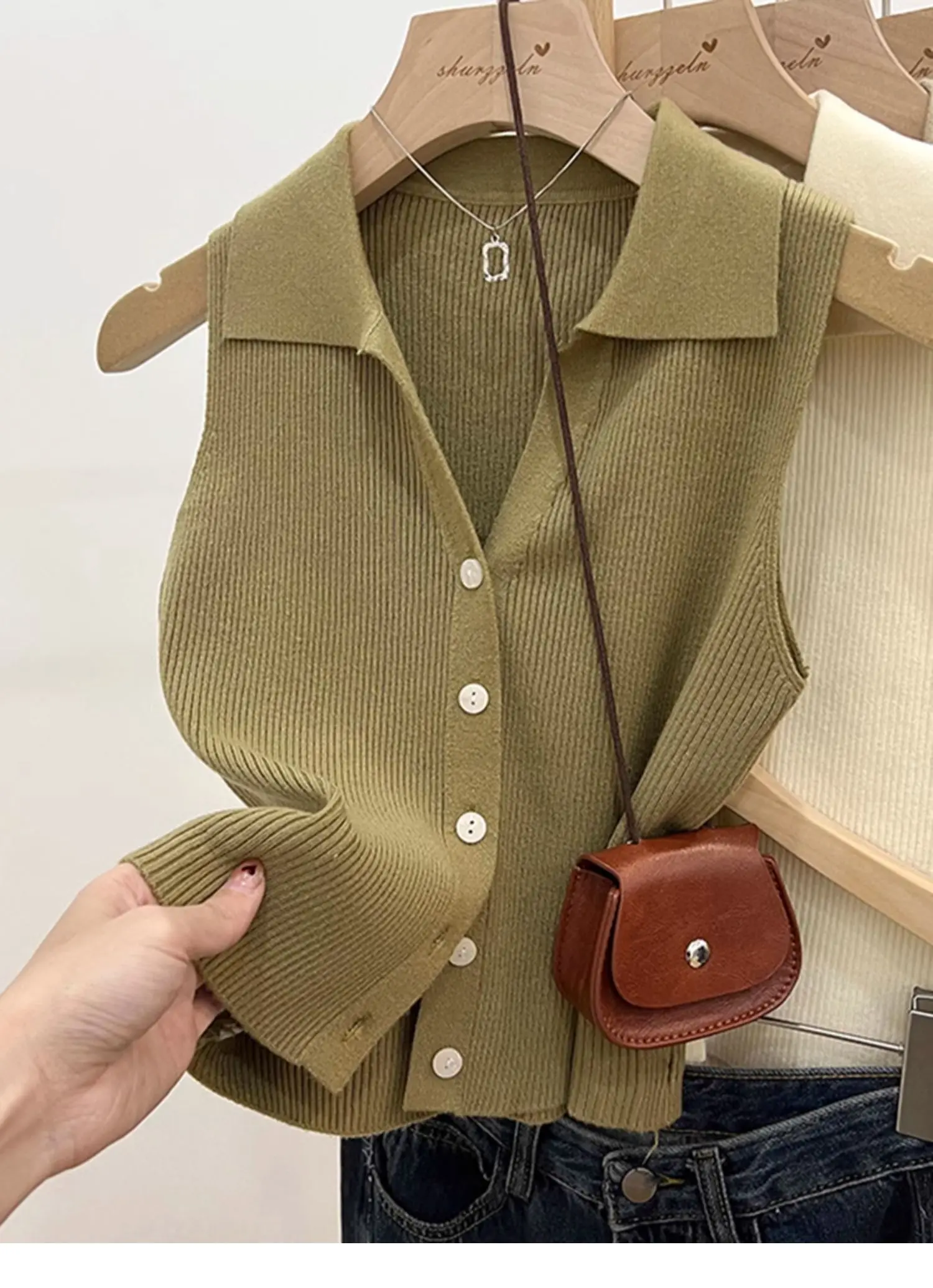 Solid Color Knitted for Women Cardigan Korean Single Breasted Sleeveless Jumper Woman Round Neck All Match Cardigans Outwear