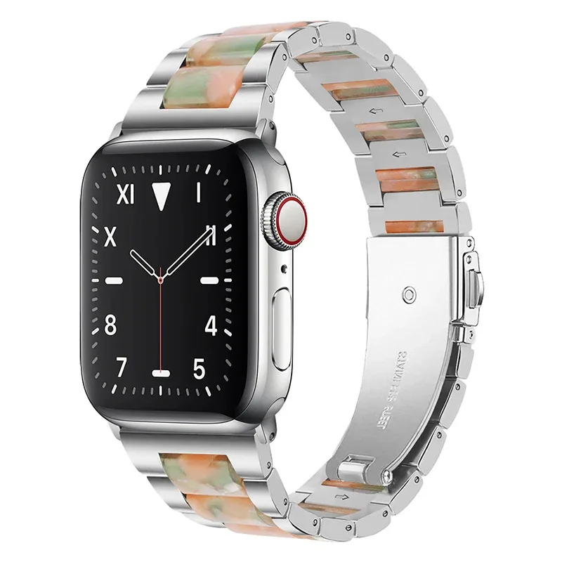 

Stainless Steel+Resin strap For Apple watch band 40mm 45mm 44mm 49mm 41mm 38mm Metal bracelet iwatch series 9 8 7 6 5 SE ultra 2