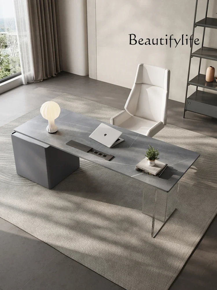 Light luxury rock slab desk home writing desk modern simple designer suspended office desk