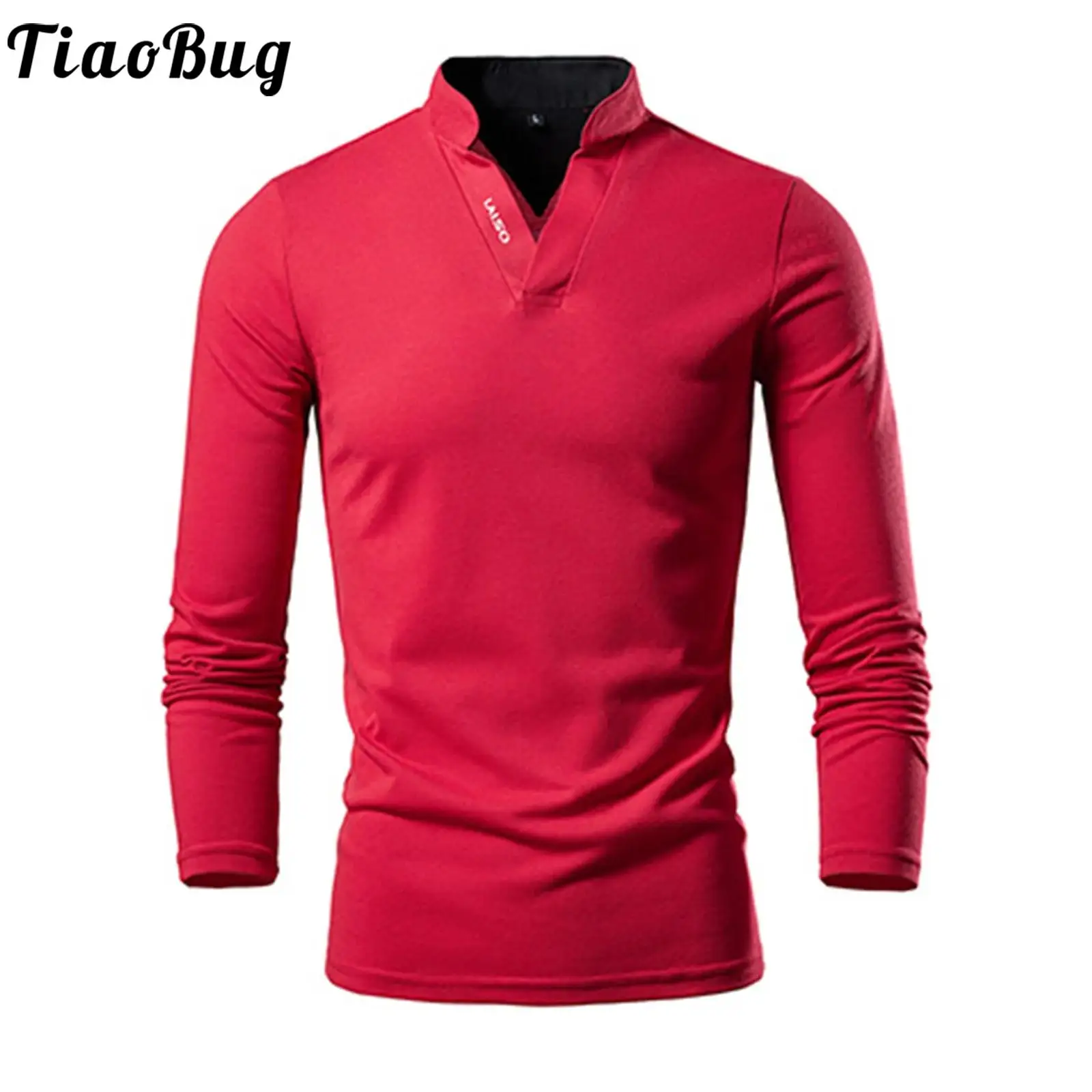 

Mens Fashion Contrast Color Stand Collar T-shirt Casual Long Sleeve Breathable Warm Tops for Office Business Golf Tennis Workout