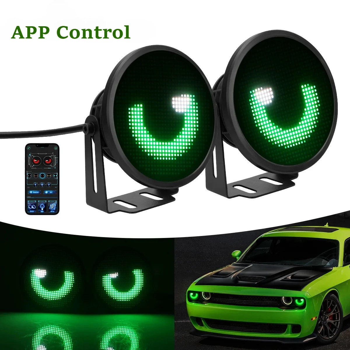 3inch 2pcs APP LED Screen Blink Angel Eyes Fog Light DIY Multimedia Player Dynamic Eye Lights Car Headlamps LED DRL Lamp 12V-24V