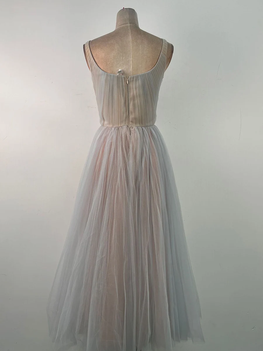 VGH Elegant Fresh Gradient Slimming Dresses For Women Square Collar Sleeveless High Waist Sweet Long Dress Female Fashion New